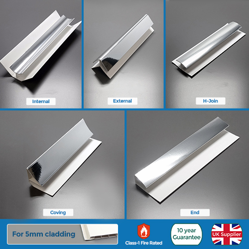 Chrome 5mm Trims for Bathroom Panels & Shower Wall Panels PVC 2.7m